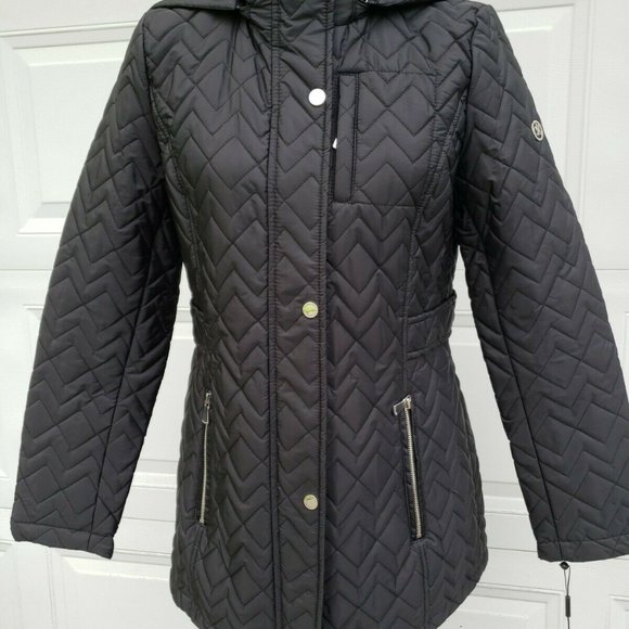 Calvin Klein Women's Quilted Chevron Jacket Black - Picture 7 of 12
